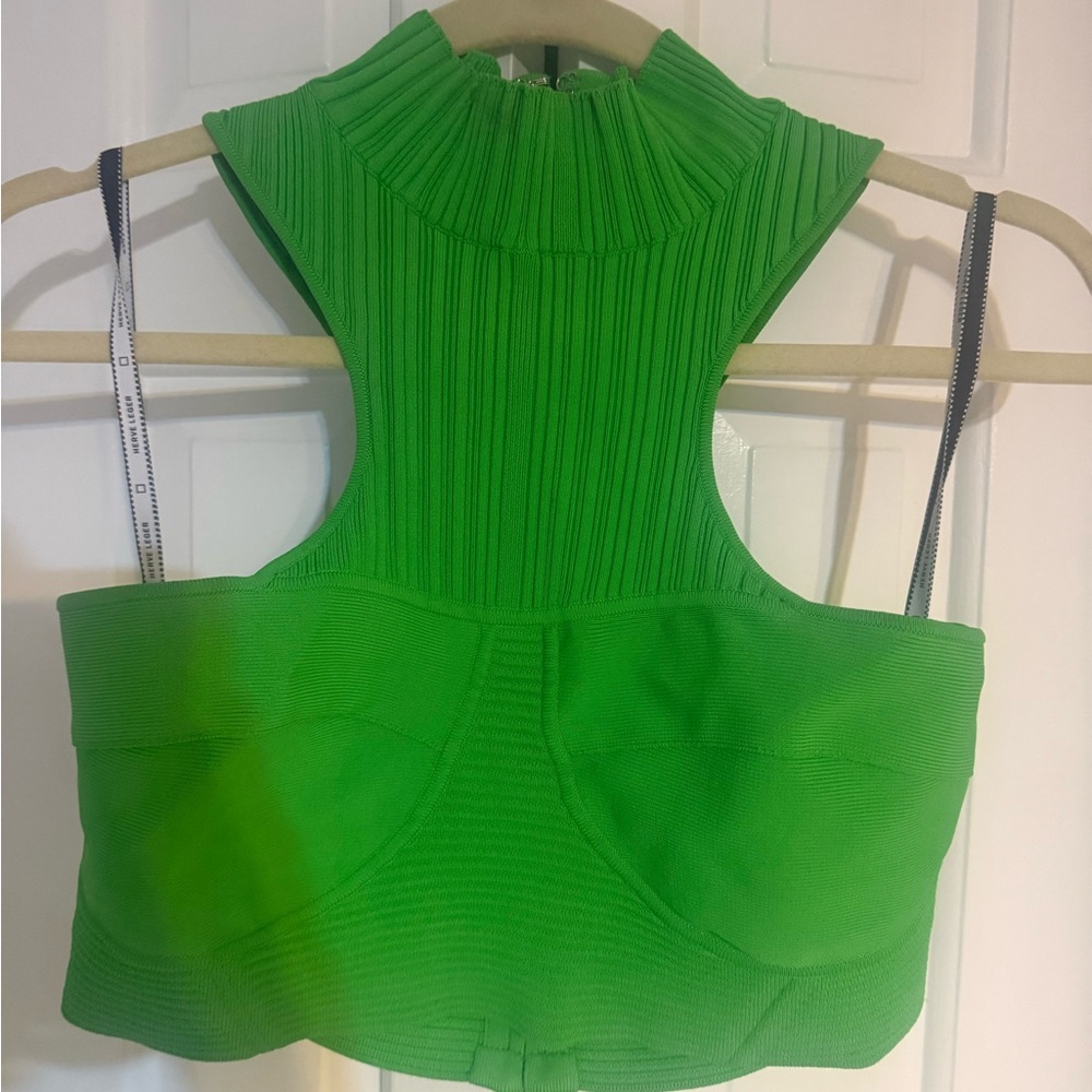 Hervé Léger 2021 Green Ribbed Crop Top • Size M • Designer - Picture 6 of 10
